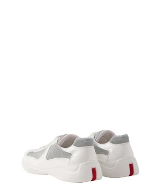 Men's Patent Leather and Technical Fabric America's Cup Sneakers in White