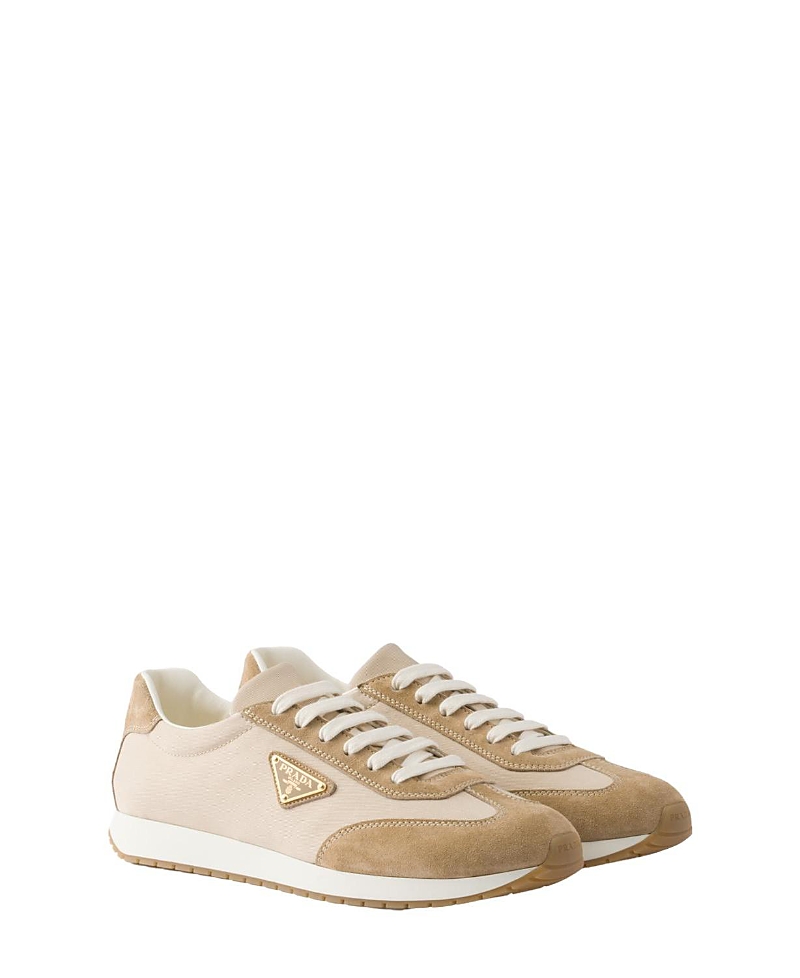 Prada Drill Fabric And Suede Sneakers In Neutral