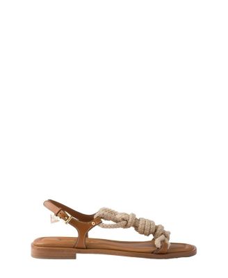  Women's Flat Leather and Cord Sandals