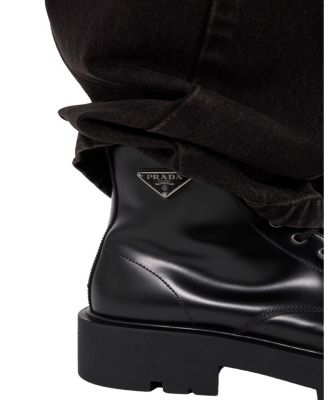 【PRADA】BRUSHED LEATHER COMBAT BOOTS Prada Brushed Leather Combat Boots | Saks Fifth Avenue