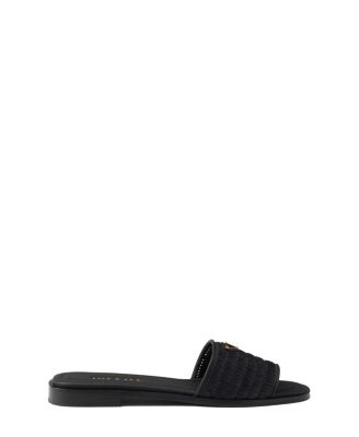 Women's Leather Slides with Crochet Details