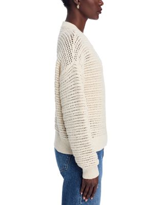 Open Knit Bomber Crewneck Cardigan Sweater