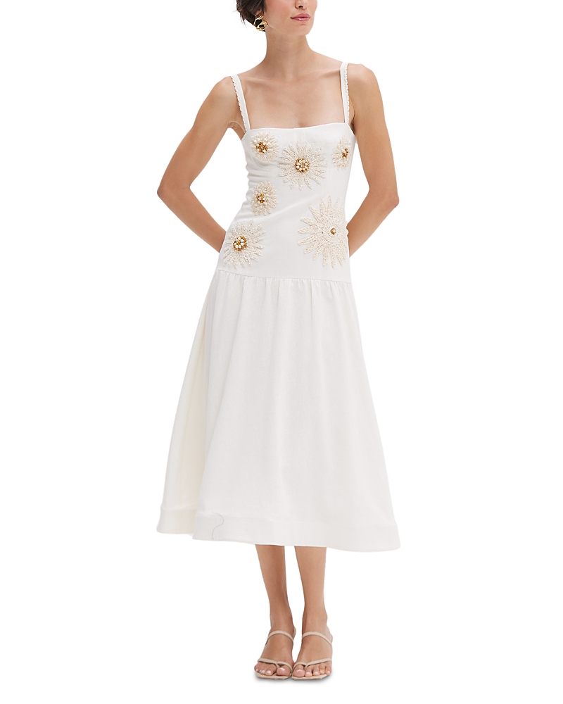 Patbo Tropic Linen Midi Dress In White