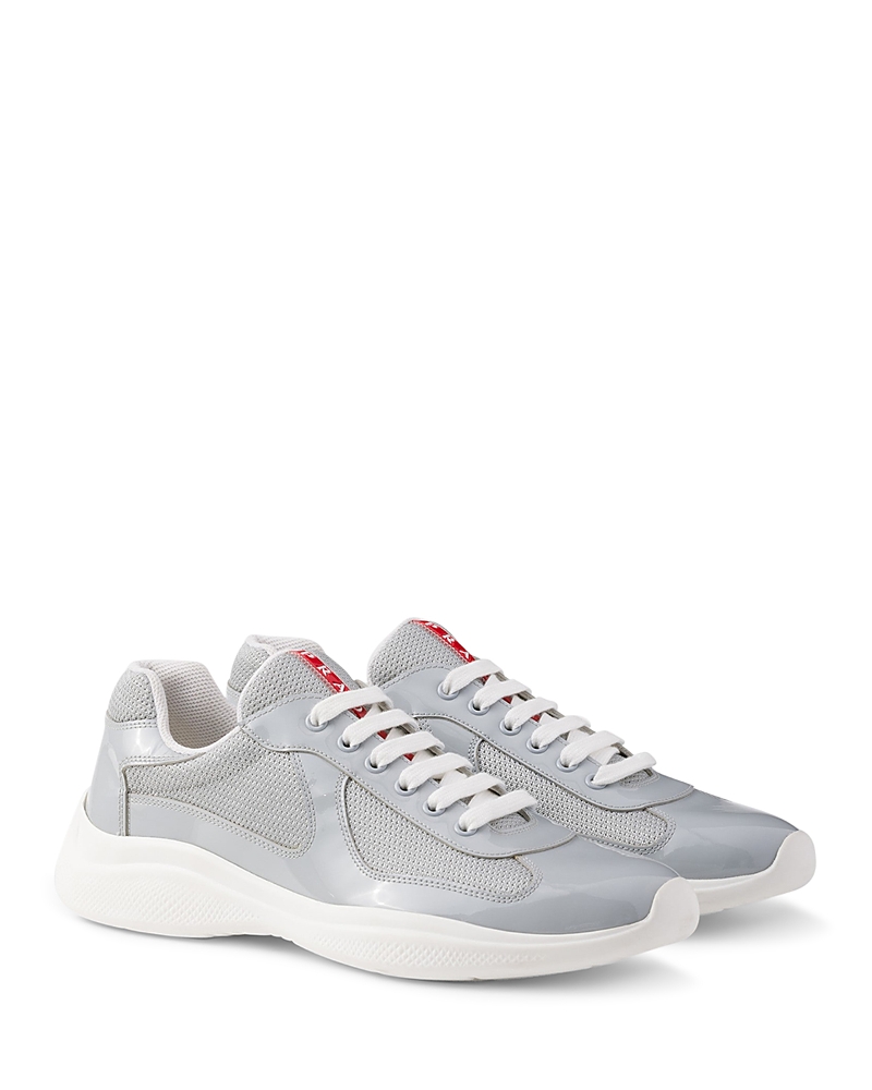 Prada Men's Patent Leather and Technical Fabric America's Cup Sneakers in Grey