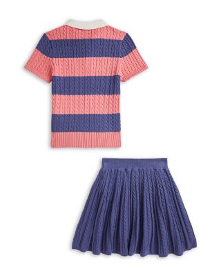 Girls' Cable Cotton Polo Sweater & Skirt Set - Big Kid