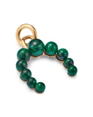 14K Yellow Gold Malachite Bead Curved Charm Pendant
