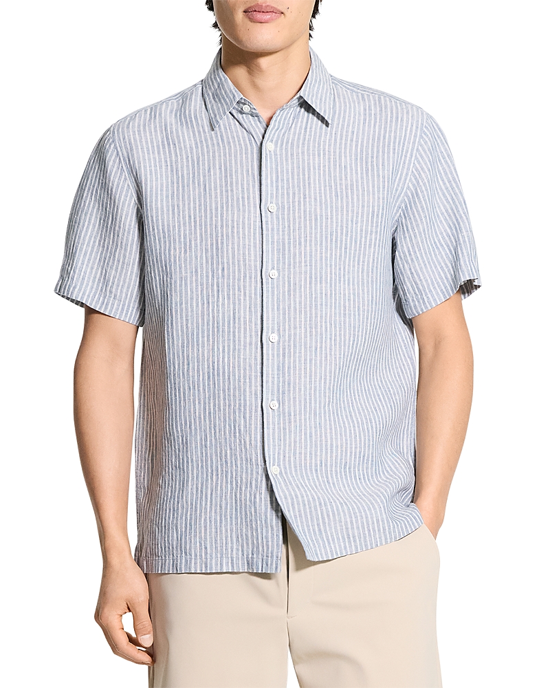 Theory Irving Linen Stripe Standard Fit Button Down Shirt