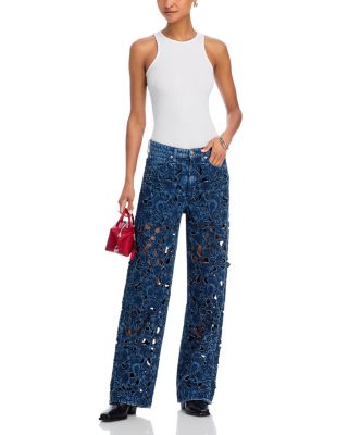 Logan High Rise Wide Leg Floral Cutout Jeans in Hyacinth