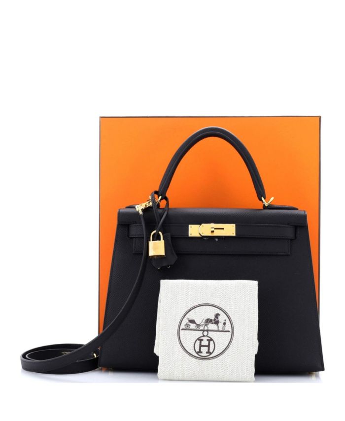 Kelly 28 Handbag Black Epsom with Gold Hardware