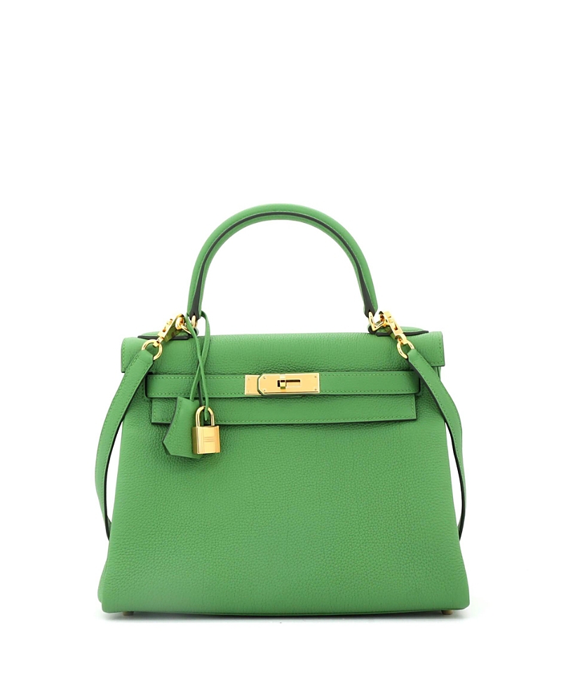 Pre-owned Pre-owned Hermes Hermes Kelly 28 Handbag Green Togo With Gold Hardware