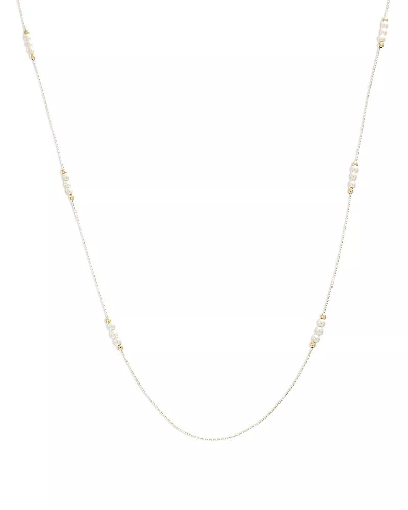 Moon & Meadow 14K Yellow Gold Swarovski Imitation Pearl Station Necklace, 24