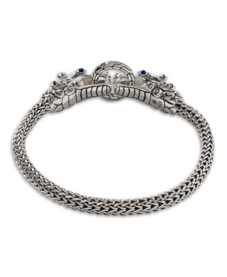 Sterling Silver Legends Naga Blue Sapphire Double Dragon Chain Bracelet