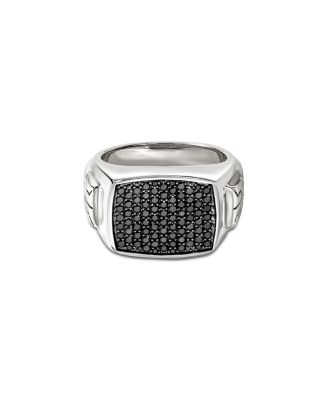 Men's Sterling Silver ID Black Sapphire Pav&eacute; Signet Ring