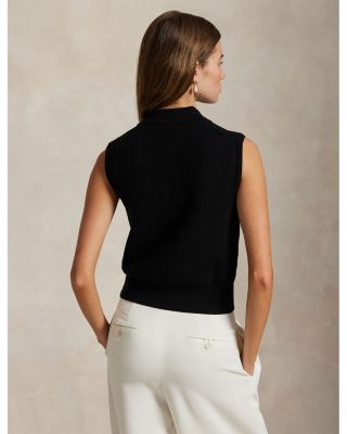 Cotton Cropped Sleeveless Polo Sweater