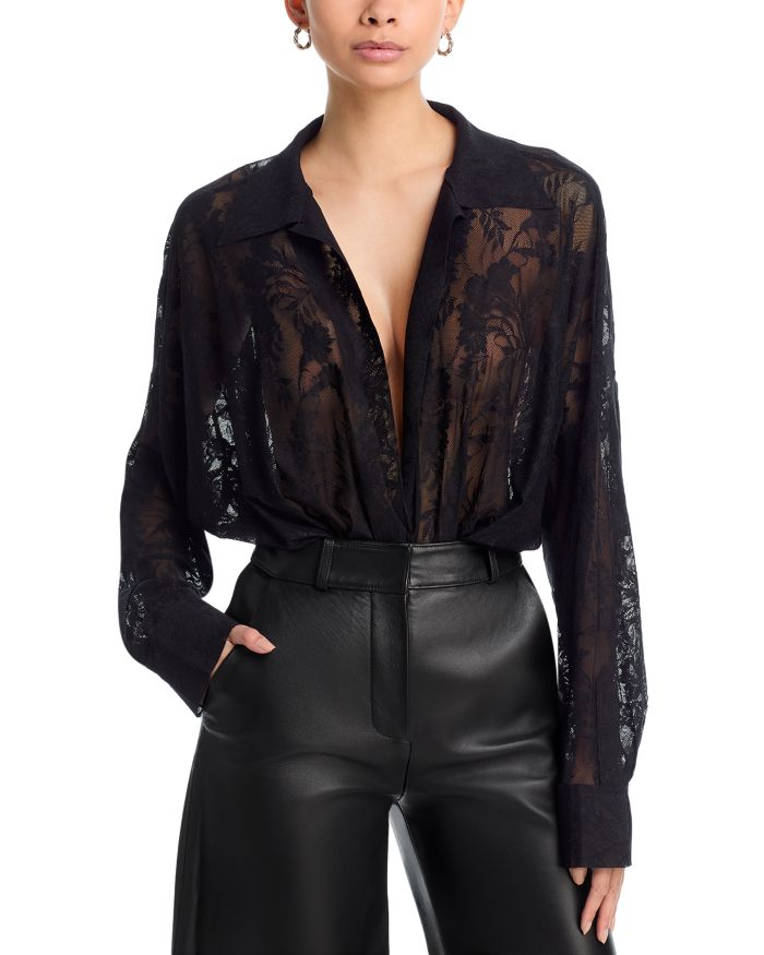 Lace Super Oversized Boyfriend Shirt Bodysuit