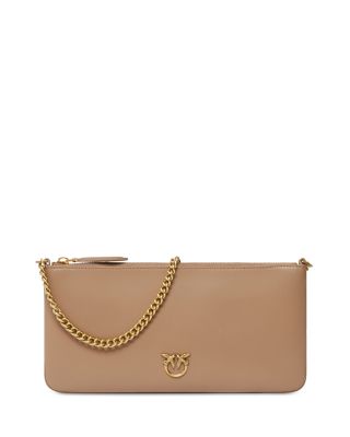 Horizontal Flat Brown Leather Crossbody Bag 