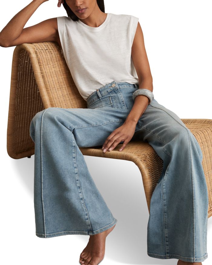 Sakura Flare Patch Pocket Jeans Light Blue