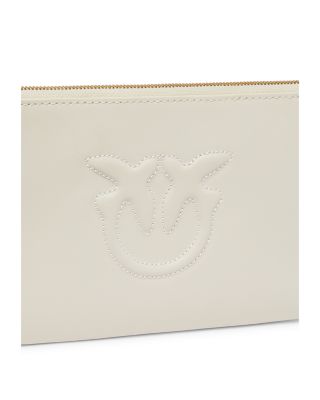 Horizontal Flat Mini White Leather Wristlet