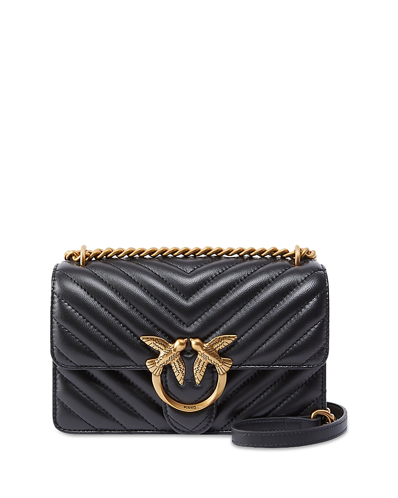 Pinko Love One Mini Black Quilted Leather Crossbody Bag