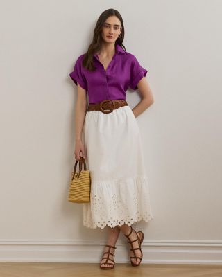 Eyelet Cotton Broadcloth Midi Skirt
