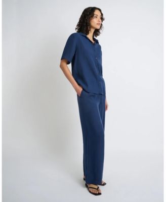 Crinkle Oversized Short Sleeve Button Up