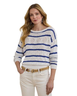 Ralph Lauren - Striped Pointelle Cotton Blend Sweater
