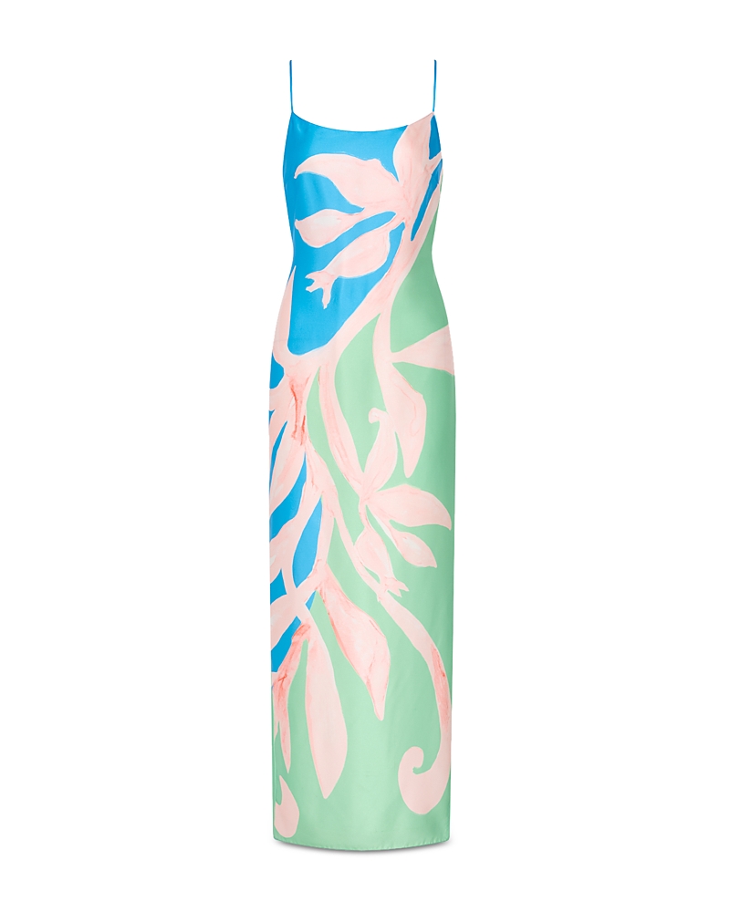 Milly Lily Floral Vine Satin Slip Maxi Dress