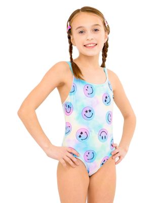 Girls' Smile Print One Piece Swimsuit - Little Kid