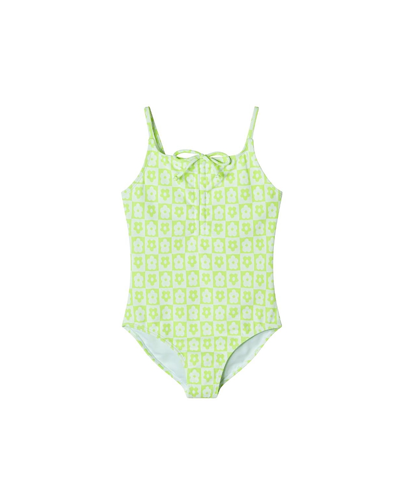 ANDY & EVAN GIRLS' FLORAL CHECK ONE PIECE SWIM SUIT - BIG KID