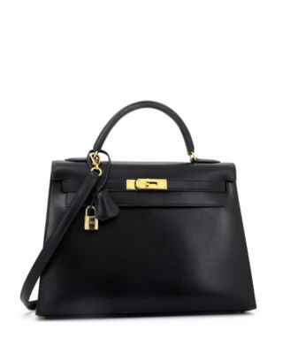 Kelly 32 Handbag Black Box Calf with Gold Hardware