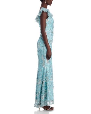 V-Neck 3D Flower Sleeveless Gown