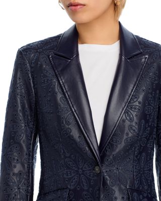 Embroidered Faux Leather Blazer