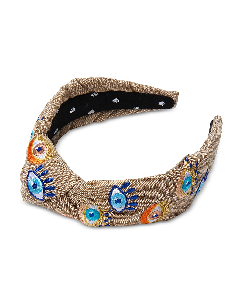 Lele Sadoughi Knotted Embroidered Evil Eye Headband In Brown