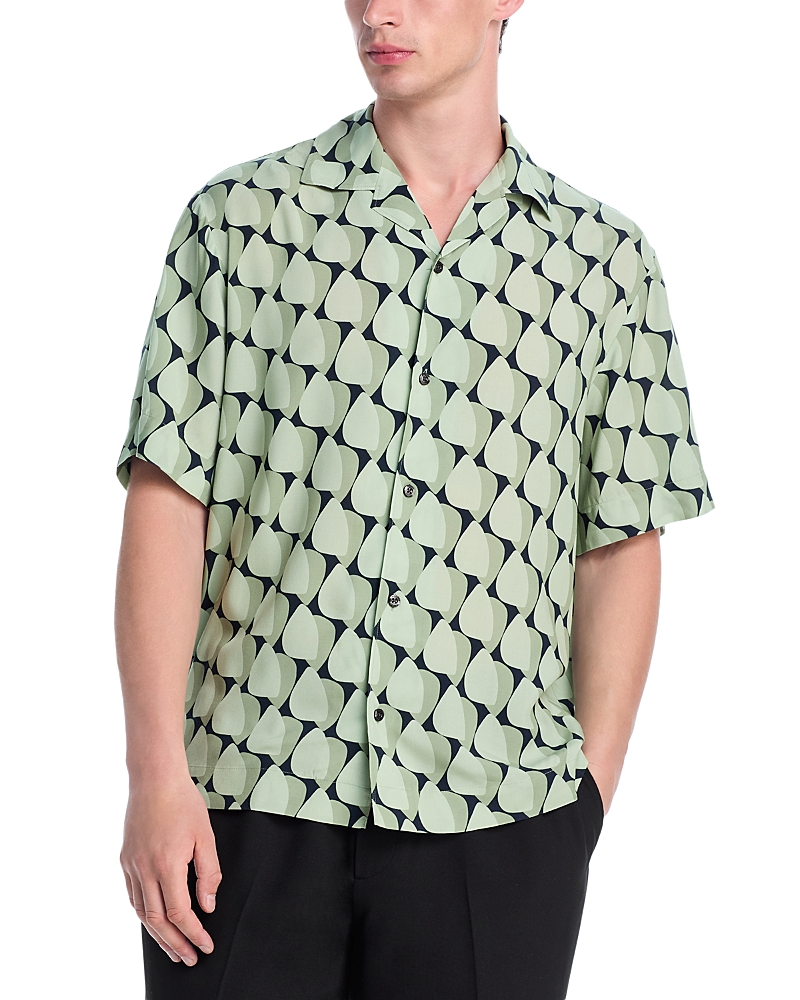 Hugo Boss Green Oversized Fit Abstract Print Shirt In Green