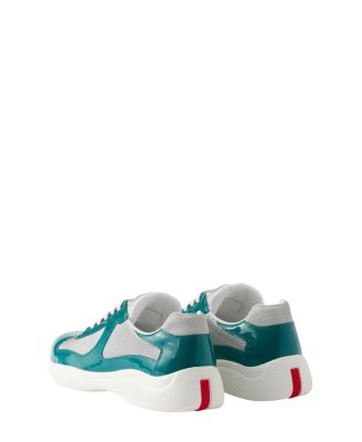 Men's Patent Leather and Technical Fabric America's Cup Sneakers in Light Green