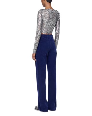 Long Sleeve Metallic Lace Top