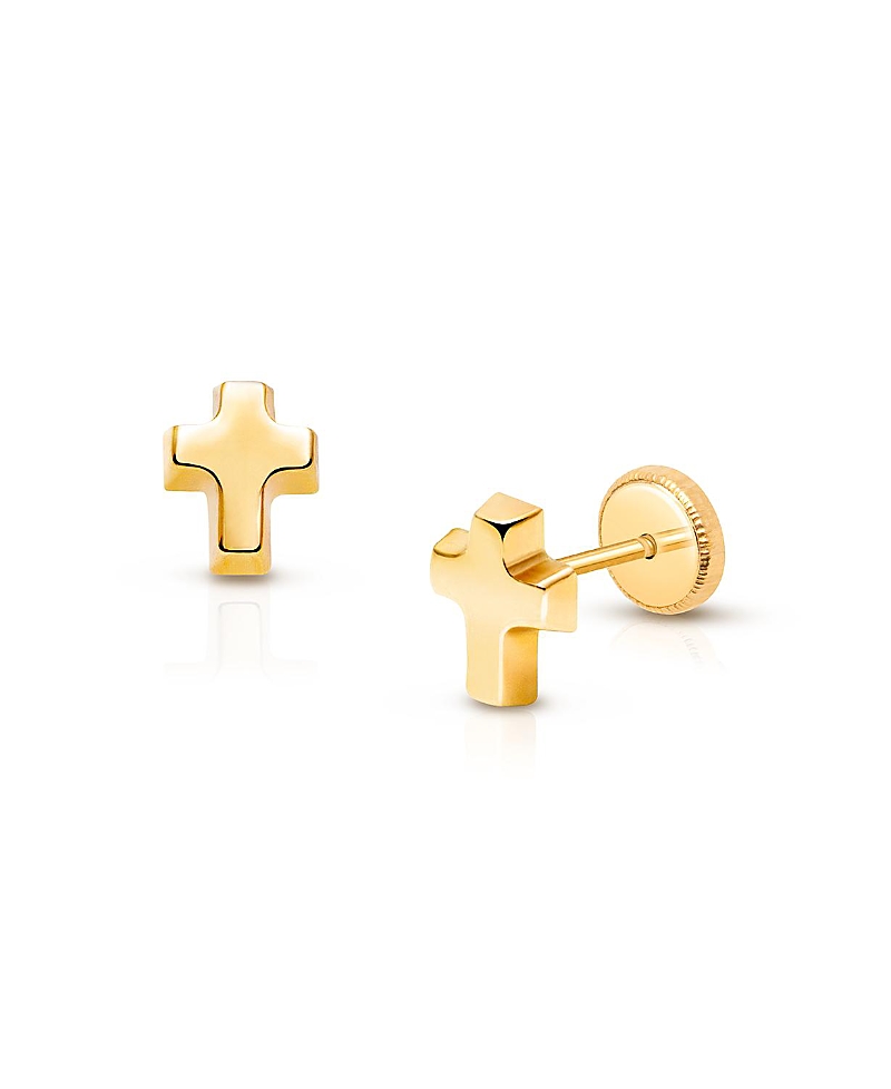Shop Tiny Blessings Children's 14k Gold Simple Cross Studs Girls' Screw Back Earrings
