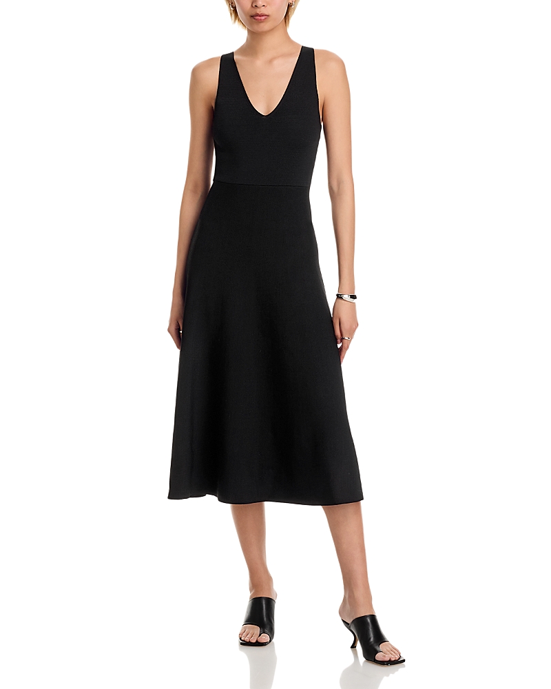 French Connection V Neck Knit Fit and Flare Midi Dress