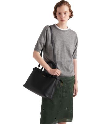 Buckle Medium Leather Handbag with Double Belt