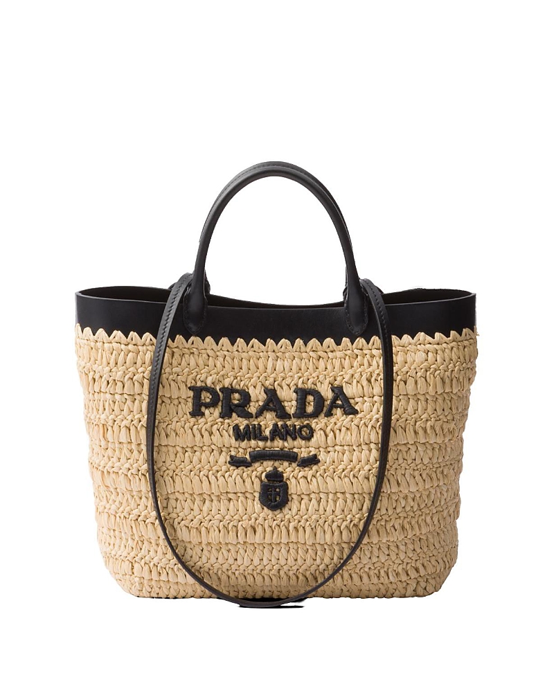 Prada Women Small Crochet And Leather Tote Bag