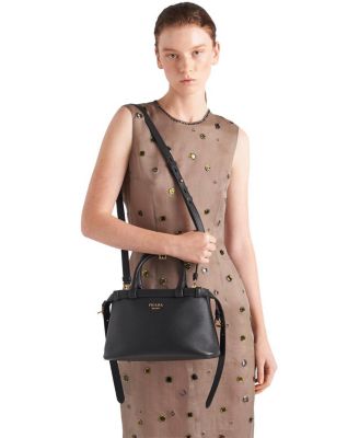 Buckle Small Leather Handbag with Double Belt