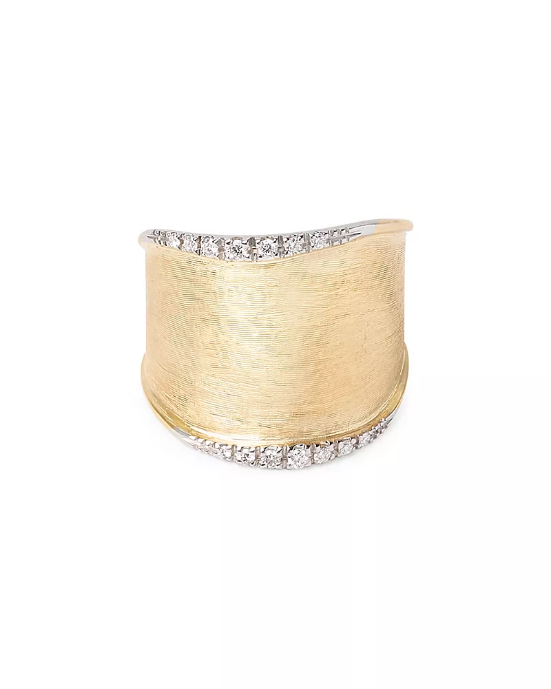 Marco Bicego 18K Yellow Gold Lunaria Diamond Textured Finish Large Statement Ring