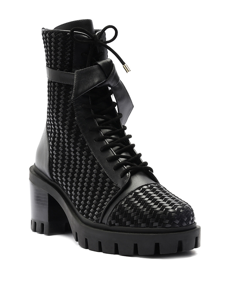 Alexandre Birman Tresse Leather Combat Boots In Black