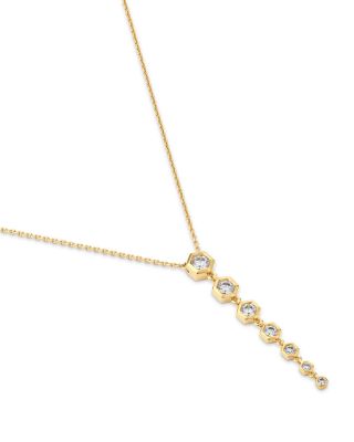 Diamond Honeycomb Bezel Linear Pendant Necklace in 14K Yellow Gold, 0.5 tcw