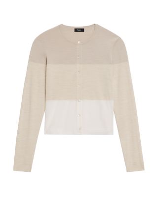 Merino Wool Crewneck Cardigan Sweater