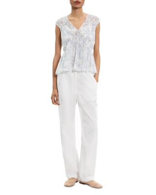 Silk Ruched V Neck Top