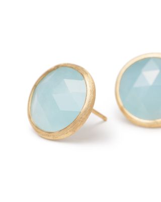 18K Yellow Gold Jaipur Color Aquamarine Oval Stud Earrings