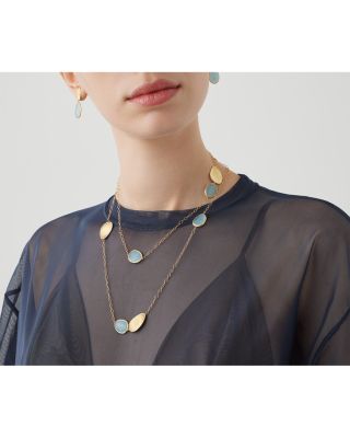 18K Yellow Gold Lunaria Aquamarine & Textured Petal Long Statement Necklace, 39.25"