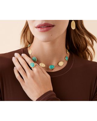 18K Yellow Gold Lunaria Turquoise Collar Necklace, 17.75"