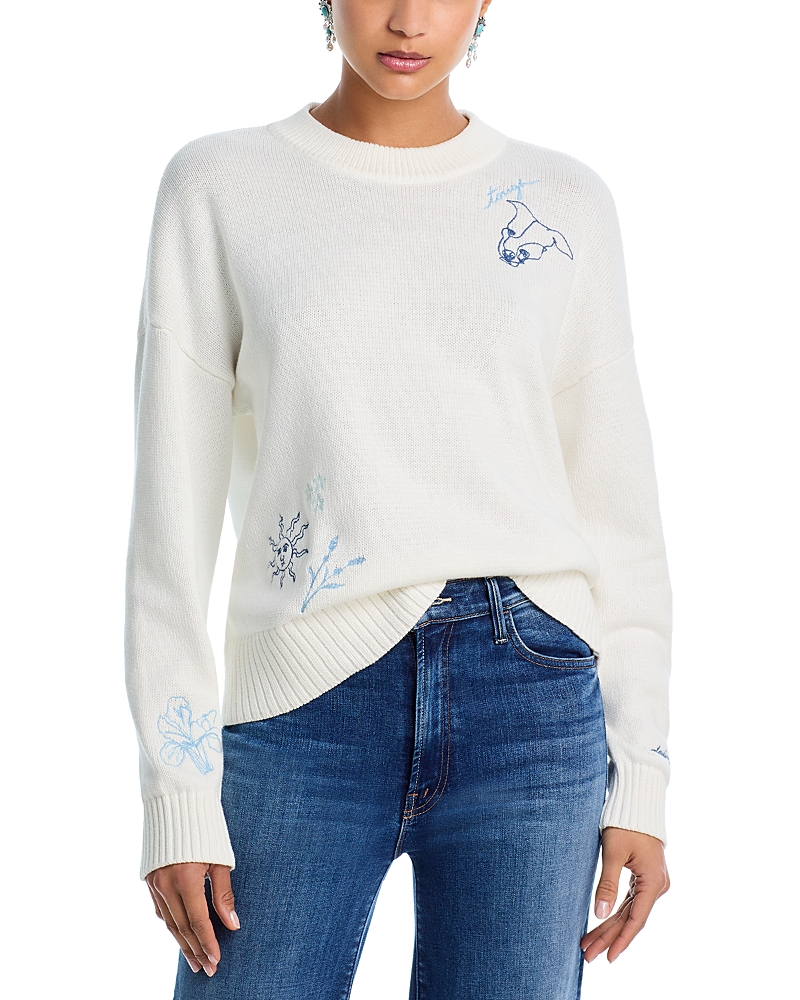 Aqua X Ava Phillippe Embroidered Crewneck Sweater - Exclusive In White